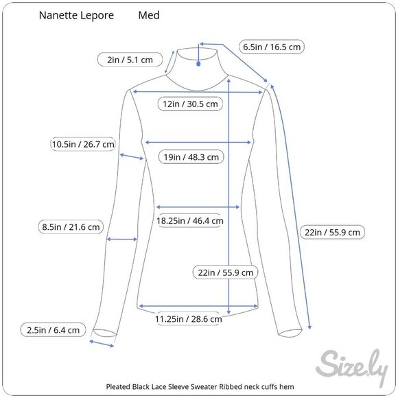 Nanette Lepore Black Sweater Ribbed Neck Cuffs Hem Pleated Lace Long Sleeves M - Picture 7 of 7